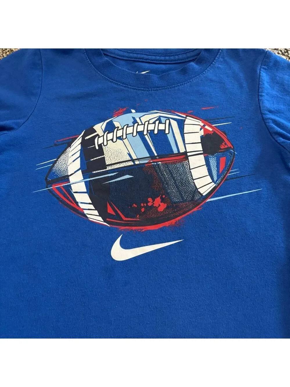 Nike Kids Boy Small 4/5 Blue Graphic Tee with Football Design
